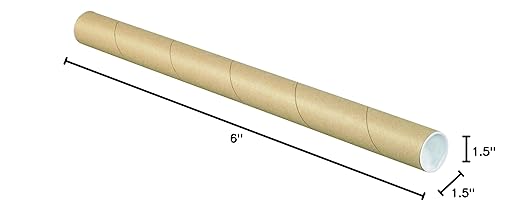 BOX USA BP1506K Mailing Tubes with Caps, 1-1/2" x 6", Kraft (Pack of 50)