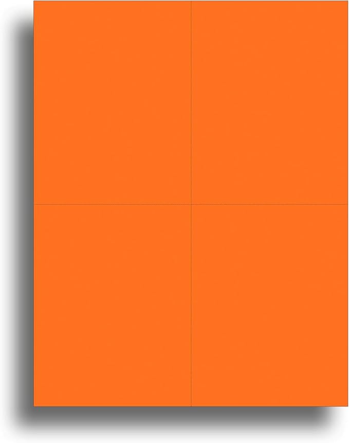 Blank Colored 4-up Postcard Paper by Desktop Publishing Supplies - 25 Sheets / 100 Postcards Pack - Printable with Laser or Inkjet Printer - Plain Matte Cardstock (Bright Orange)