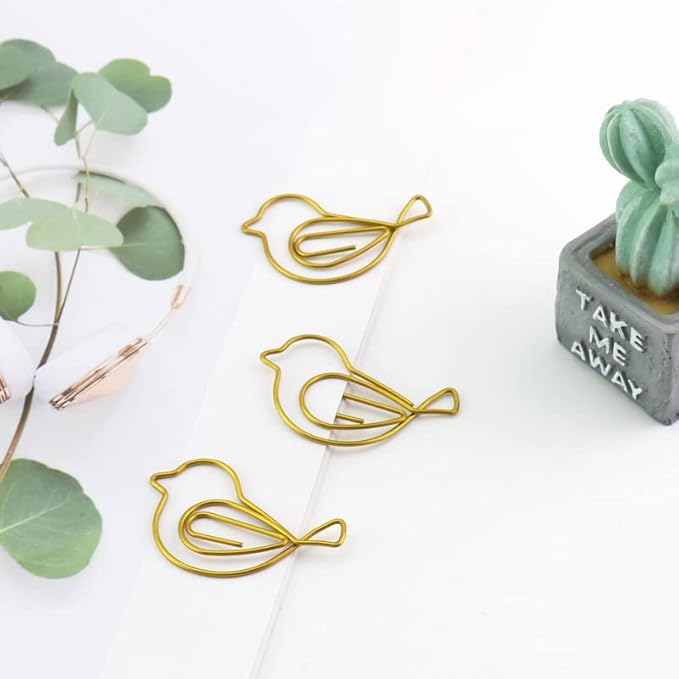 Gold Bird Shape Paper Clips Animal Shaped Paperclip Cute Bird Bookmark in Box Office Bookmark Clips for Document Organizing Book Mark Office Home School Supplies