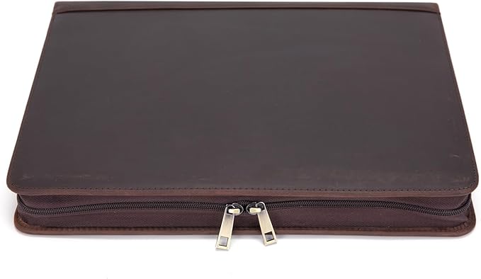 Personalized Genuine Leather Portfolio Binder, Zippered Padfolio for Men Women, Business Folio with 8.5” x 11” Notebook Holder and 13” Laptop Sleeve, Professional Folder, Dark Brown