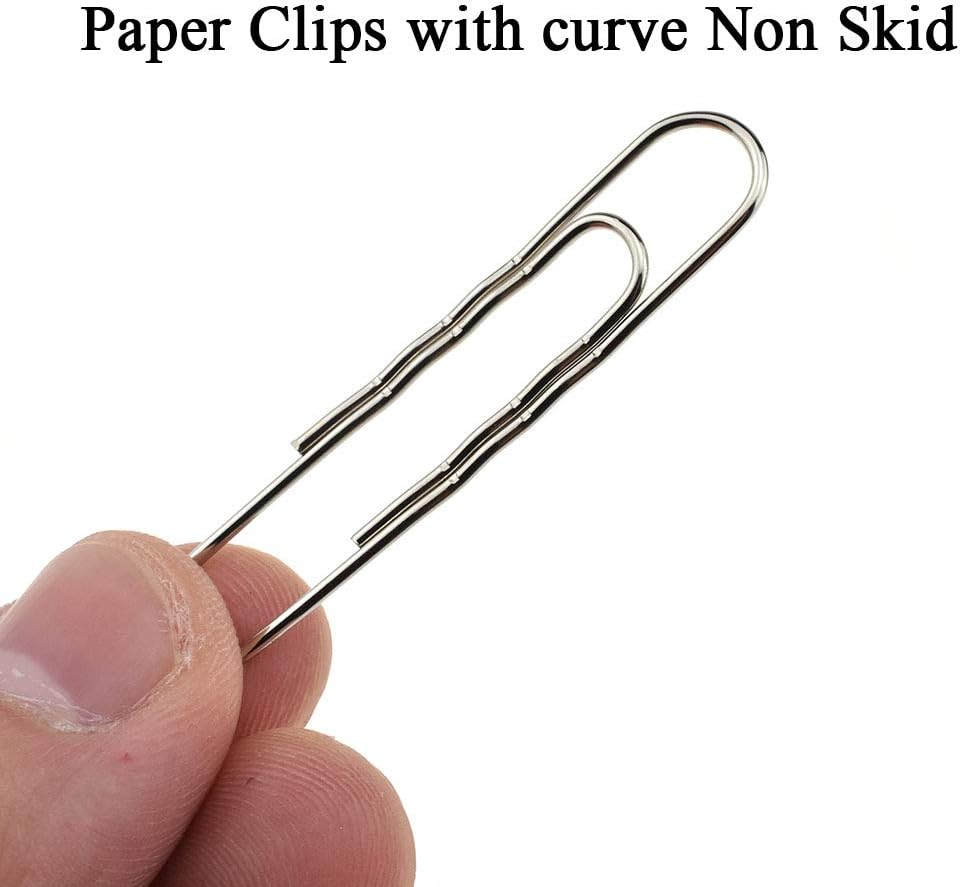 HAHIYO Paperclips Nonskid New Upgrade No Paper Scratch Large 2” Length Paper Clips with Curve Non Skid Heavy Duty Tight Grip Thick Rust Proof Reusable Metal Bright Silver for Home Office 90 Pack