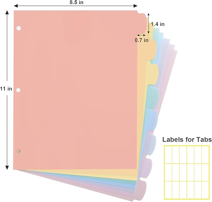 24 Count/3 Sets Write & Erase Binder Dividers with Tabs, Durable Plastic 8 Tab Dividers for 3 Ring Binder Letter Size, Separators for Student School Home Office Document Organizer, Pastel