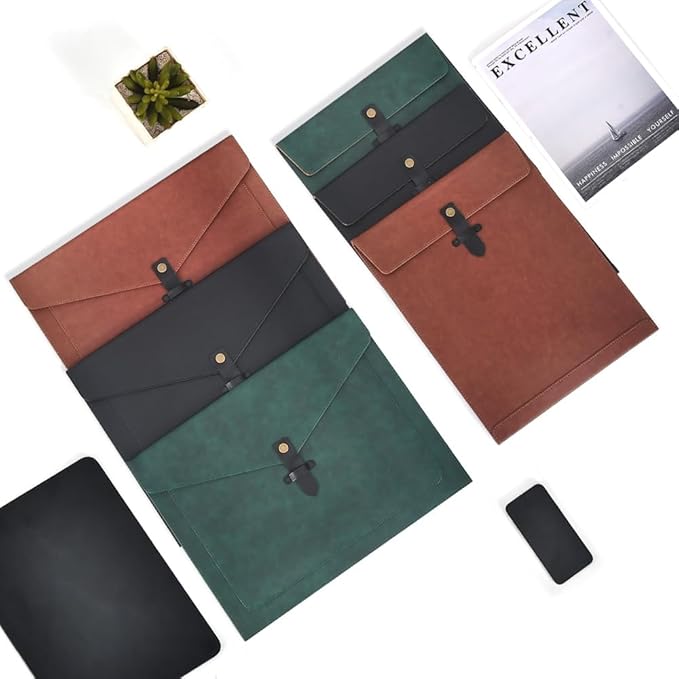 Green Leather File Folder Letter Size, File Organizer, Important Document Folder, Document Organizer, Laptop Sleeve Notebook Case, Leather Folder Paper Storage, A4 Envelopes Filing Folder 3PCS