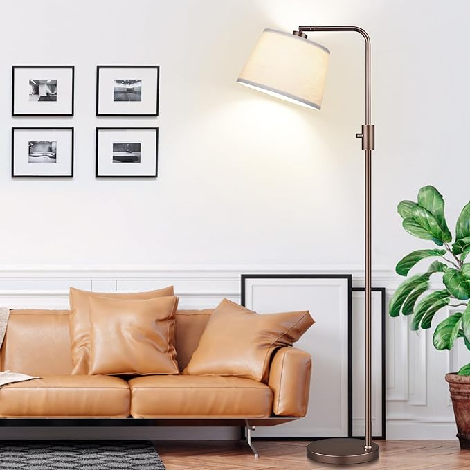 【Upgraded】 Dimmable Floor Lamp, 1000 Lumens LED Edison Bulb Included, Arc Floor Lamps for Living Room Modern Standing Lamp with Shade, Tall Lamps for Living Room Bedroom Office Dining Room - Brown