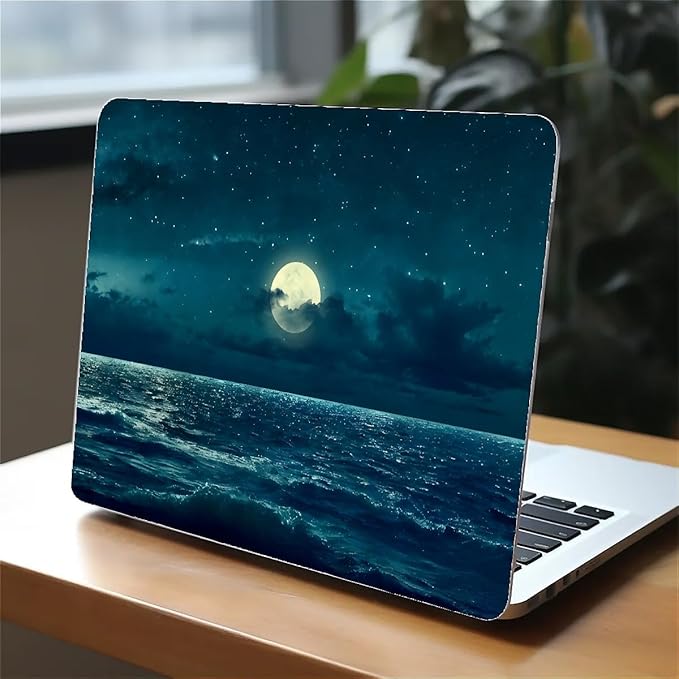 Compatible with 14.2 Inch MacBook Pro A2442/A2779, Night Sea Beach Moon Ocean Landscape Hard Plastic Shell Cover Case