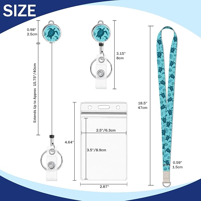 Giancomics Lanyards for Cruise Ships Cards Key, Turtle Lanyards with Retractable Badge Reel, Cute Waterproof ID Badge Holder Cruise Essentials Must Haves Zip Type Card Protector 2 Pack