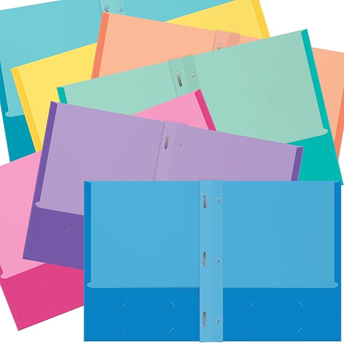 2 Pocket Folders, Assorted 7 Vibrant Colors with Complementing Interior Colors, Fits Letter Size Paper, for School, Office, Home (with Prongs, 50)