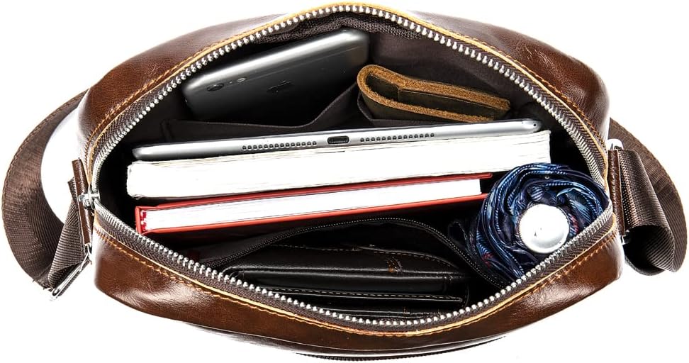 Hebetag Small Leather Sling Shoulder Bag Messenger Pack for Men Women Outdoor Travel Business