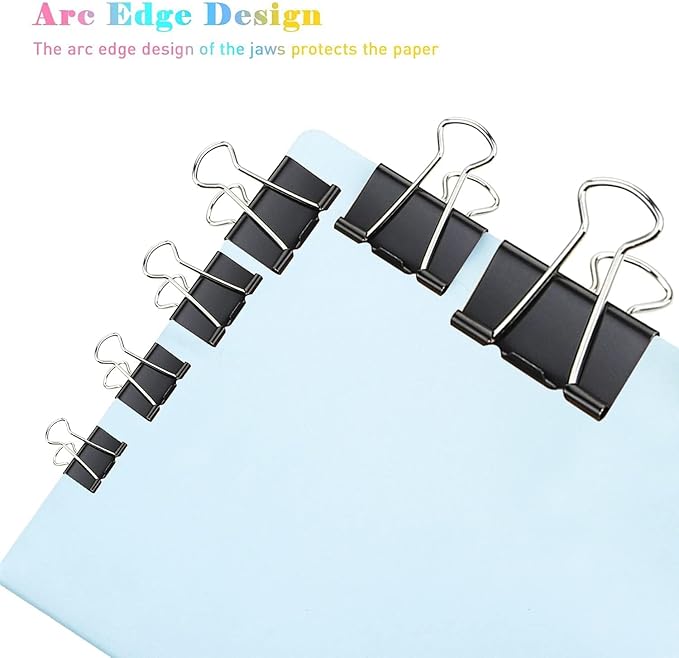 Binder Clips, 144 Pack, 1 Inch, Standard 25mm Clamps, Black, Capacity 0.47 Inch, Small Clips, Binder Clips Small Size, Small Paper Clips, Office Clips
