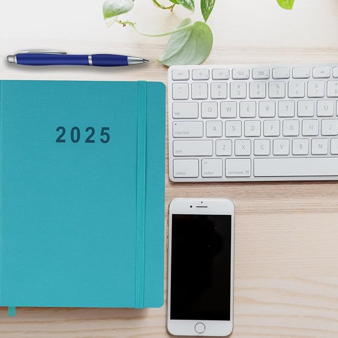 2025 Planner 8.5”x11”, Weekly and Monthly Planner from Jan to Dec 2025, Vegan Leather Cover, Elastic Closure, Teal