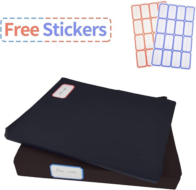 2 Pack Stretchable Book Sleeve Covers, for Paperbacks Hardcover Textbooks up to 9" x 12", Office Supplies with Free Sticker Labels (2 Pack, Black)