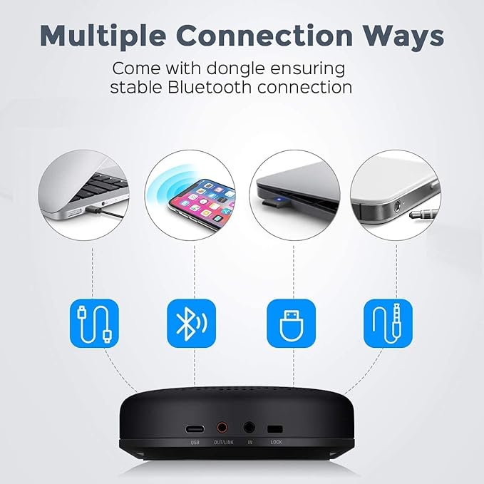 EMEET Conference Speaker and Microphone Luna 360° Voice Pickup w/Noise Reduction/Mute/Indicator USB Bluetooth Speakerphone w/Dongle for 8 People Daisy Chain for 16 Compatible with Leading Software