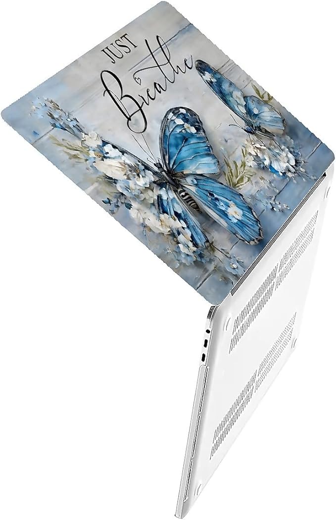 Compatible with MacBook Air 13.6 Inch Case 2024 2023 2022 Release Model A3113 M3 A2681 M2, Blue Flower Butterfly Hard Plastic Shell Cover Case
