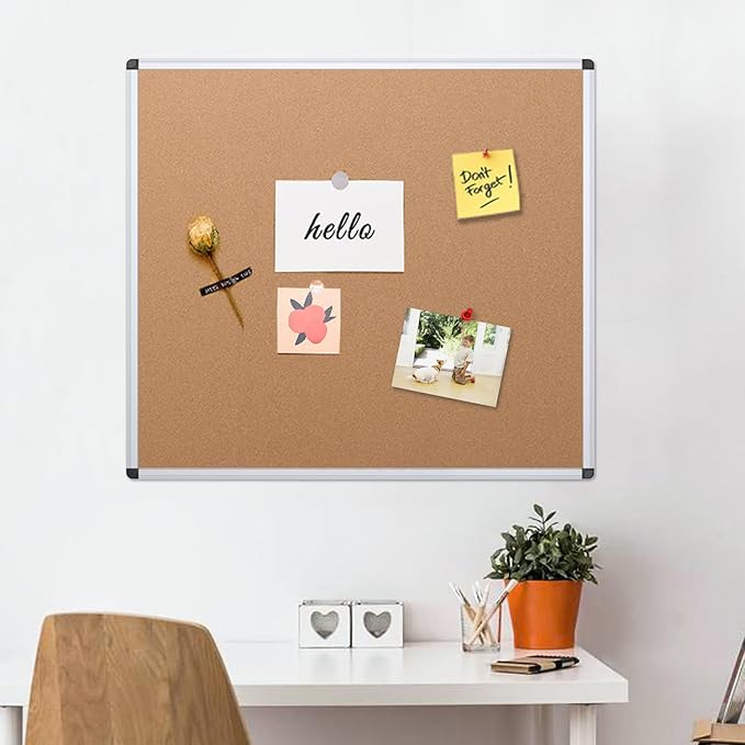 VIZ-PRO Cork Notice Board, 48 X 48 Inches, Silver Aluminium Frame