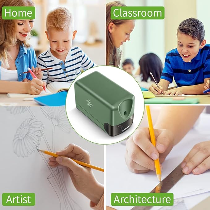 Electric Pencil Sharpener Heavy Duty, AFMAT for Classroom, UL Listed Plug in Pencil Sharpener for 6.5-8mm No.2/Colored Pencils, w/Upgraded Helical Blade(Sharpen 10000 Times)