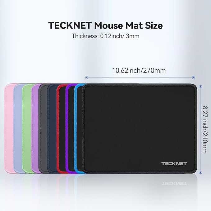 TECKNET Mouse Pad with Anti-fray Stitchin, Waterproof Surface & Non-Slip Rubber Base with Stitched Edges Gaming Mouse Mat for Laptop,Compatible with Laser and Optical Mice - Purple