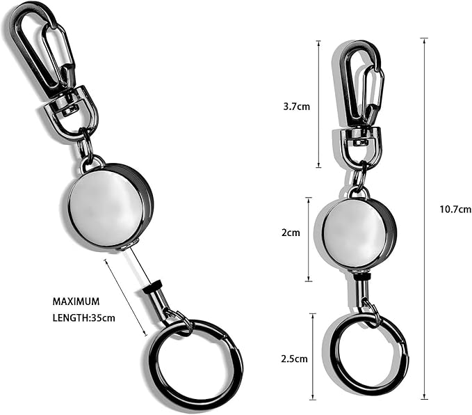 2 Pack Metal Retractable Badge Reel ID Badge Holder with Cord and Carabiner Key Chain (Rose Gold)