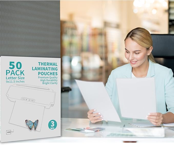 Binditek 50 Pack 3 Mil Thermal Laminating Pouches, 9x11.5 Inches Laminating Sheets, for Letter Size, Ultra Clear, Glossy, Hold 8.5x11 Inches, Heat Seal, School Office Supplies