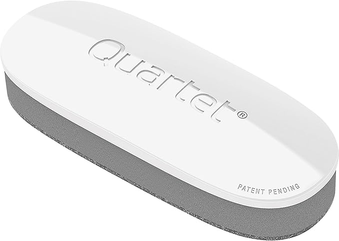 Quartet White Board Dry Erase Board Eraser, 5" x 2", Max Clean for Dry Erase Markers, Includes Magnetic Caddy Holder, Home School Supplies & Home Office Accessories, White/Gray (DFEB4)