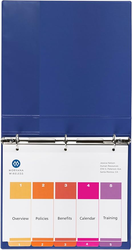 Avery 5 Tab Dividers for 3 Ring Binders, Customizable Table of Contents, Multicolor Tabs, 1 Set (11131)