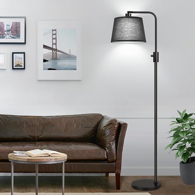 【Upgraded】 Dimmable Floor Lamp, 1000 Lumens LED Edison Bulb Included, Arc Floor Lamps for Living Room Modern Standing Lamp with Black Shade, Tall Lamps for Living Room Bedroom Office Dining Room