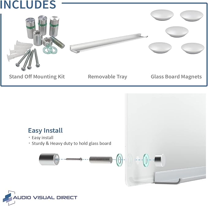 Audio-Visual Direct Magnetic White Glass Dry-Erase Board Set - 4' x 3' - Includes Magnets, Hardware & Marker Tray