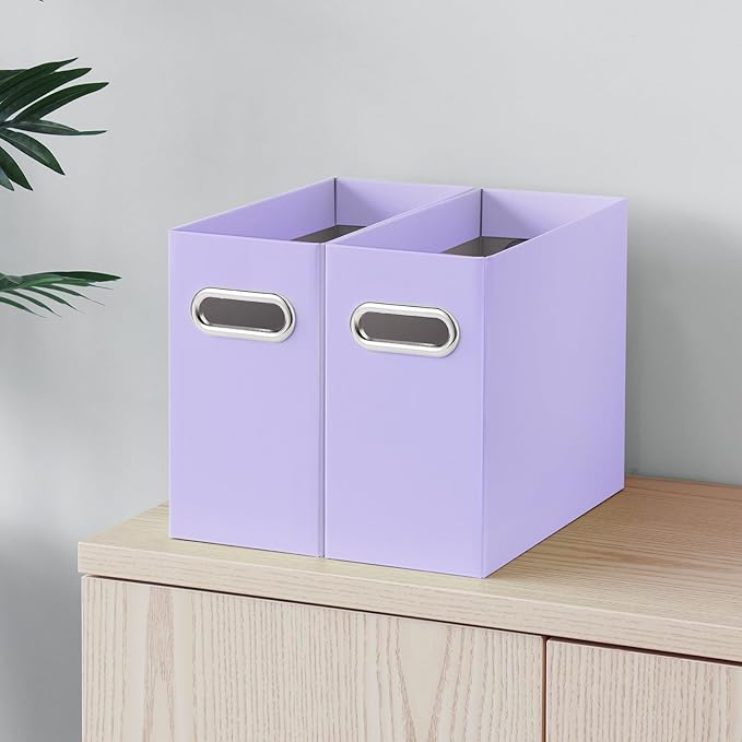 Oterri File Organizer, Small Storage Box, Cardboard File Folder Organizer, Collapsible File Box, Hanging File Organizer for Letter Size, Portable File Box with Handle, Only Box (Purple,6 Packs)