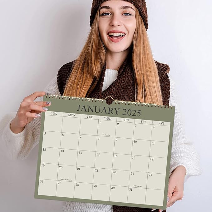 Calendar 2025, Wall Calendar 2025-2026 from January 2025 - June 2026, 18 Months Calendar with Premium Paper, Twin-Wire Binding & Hanging Hook, 8.5" x 11", Green