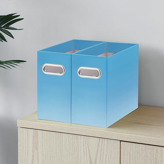 Oterri File Organizer, Small Storage Box, Cardboard File Folder Organizer, Collapsible File Box, Hanging File Organizer for Letter Size, Portable File Box, Only Box (Gradient Light blue,4 Packs)