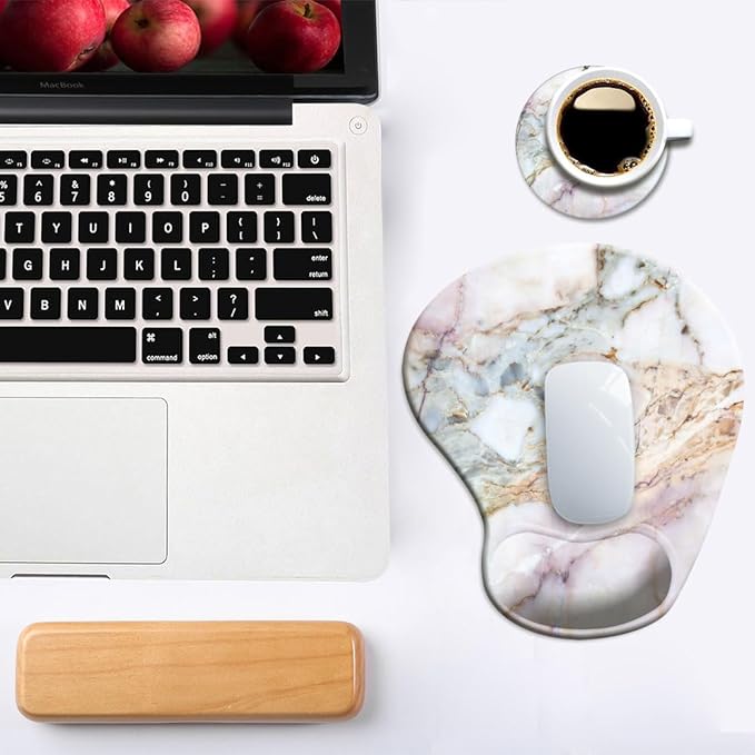 Ergonomic Mouse Pad with Wrist Support,Mouse Pads with Non-Slip PU Base for Home Office Working Studying Easy Typing & Pain Relief Marble Design