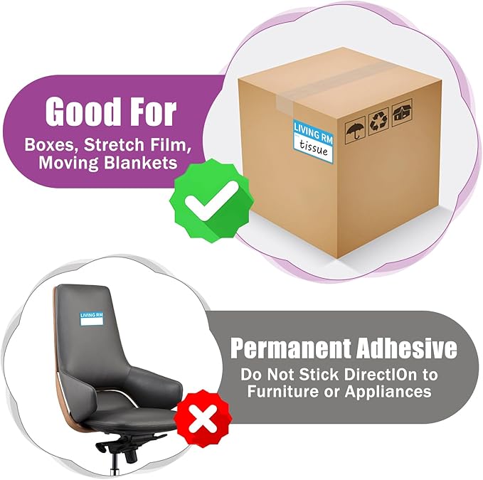 680 Home Moving Labels, 3.4 x 2 inches, 8-Color Coded Packing Box Stickers with Fragile and Blank Customizable Labels