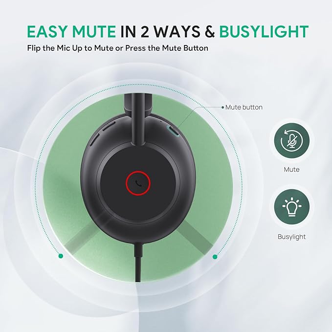 Yealink UH35 USB Headset for PC, Wired Headset with Noise Cancelling Microphone, Teams Certified, All-Day Comfort Design, Stereo Headset for Home Office Online Meeting, Easy Mute, Busylight