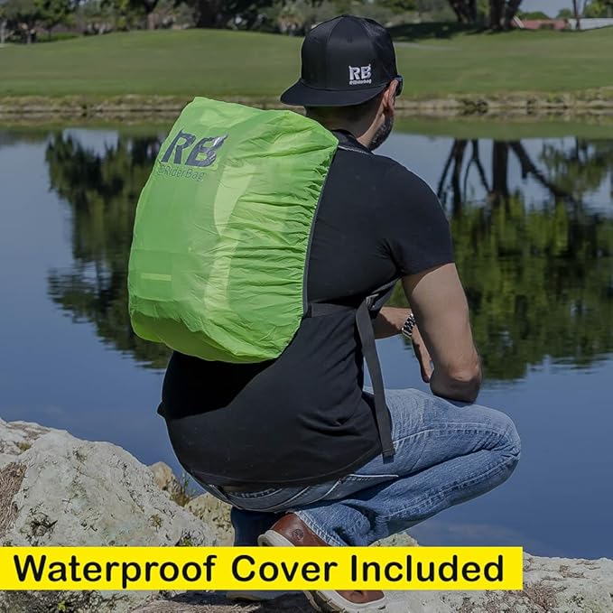 Reflective Motorcycle Backpack Lightweight, Water Resistant Casual Daypack with Laptop Pocket for Safe Commuter, Biking, and Daily Use. 35L Sport bookbag to Avoid Accidents (black backpack)