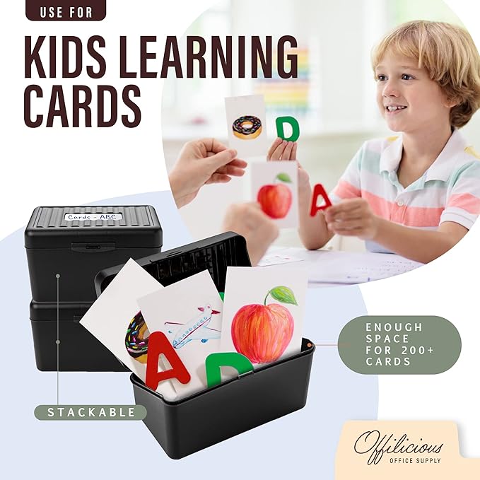 Index Card Holder/ Organizer Set – Heavy-Duty with Dividers – 100 Ruled Index Cards 3x5, 25 Manila & 25 Plastic Dividers, 72 Easy-Read Stickers & 5 Box Labels