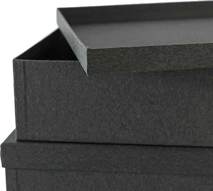 Soul & Lane Decorative Storage Boxes with Lids, Paper Storage Box Set for Keepsakes, Stationery, Office Organizers, Nesting Boxes, Black Kraft