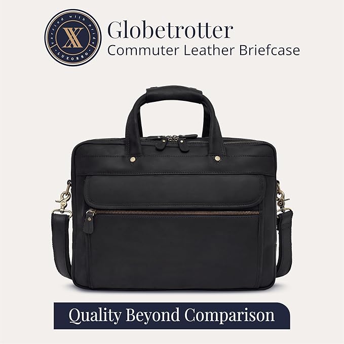 Luxorro Full Grain Leather Briefcase for Men, Top Choice Gifts for Men, Handcrafted Leather Laptop Bag with Multiple Compartments and Brass Hardware, Fits 15.6 Inch Laptop