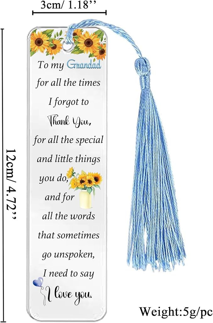 Sunflower Gifts for Men Birthday Gifts for Grandad Grandfather Personalised Acrylic Plaques Bookmarks Father's Day Grandpa Keepsake Appreciate Christmas Thank You Gifts from Grandson Granddaughter
