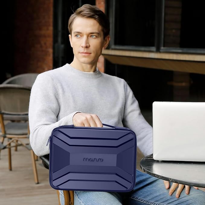 MOSISO 13-13.3 inch Laptop Sleeve with Handle, Waterproof Shockproof Protective Symmetrical Trapezoid EVA Computer Bag Carrying Case Compatible with MacBook Air/Pro 13.3, Dell XPS 13, Navy Blue