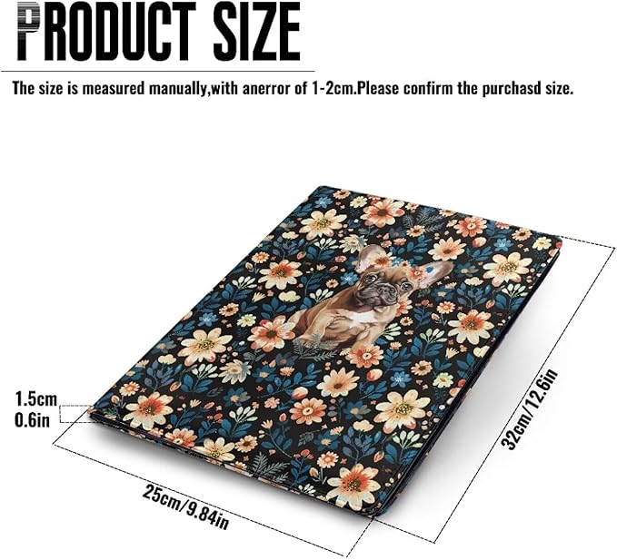 Office Folder Colorful Flower Dog Print PU Leather Padfolio with A4 Size Clipboard Clip for Business Resume Interview Document Sleeve Binder Folder for Men/Women