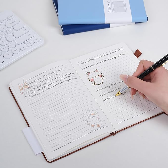 Lined Notebook Journal for Women Men 200 Pages A5 Hardcover Leather with Pen Holder College Ruled Journals for Work Note Taking Travel School Brown