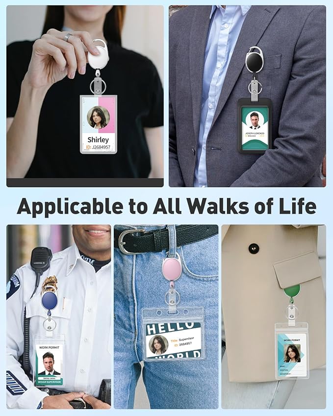 Uniclife 5 Pack Retractable Badge Reel for Badge Holder Heavy Duty Retractable Keychain Strong Colorful ABS Casing with Stainless Steel Spring Coil 24 Inch Nylon Rope Carabiner and Key Ring, 5 Colors