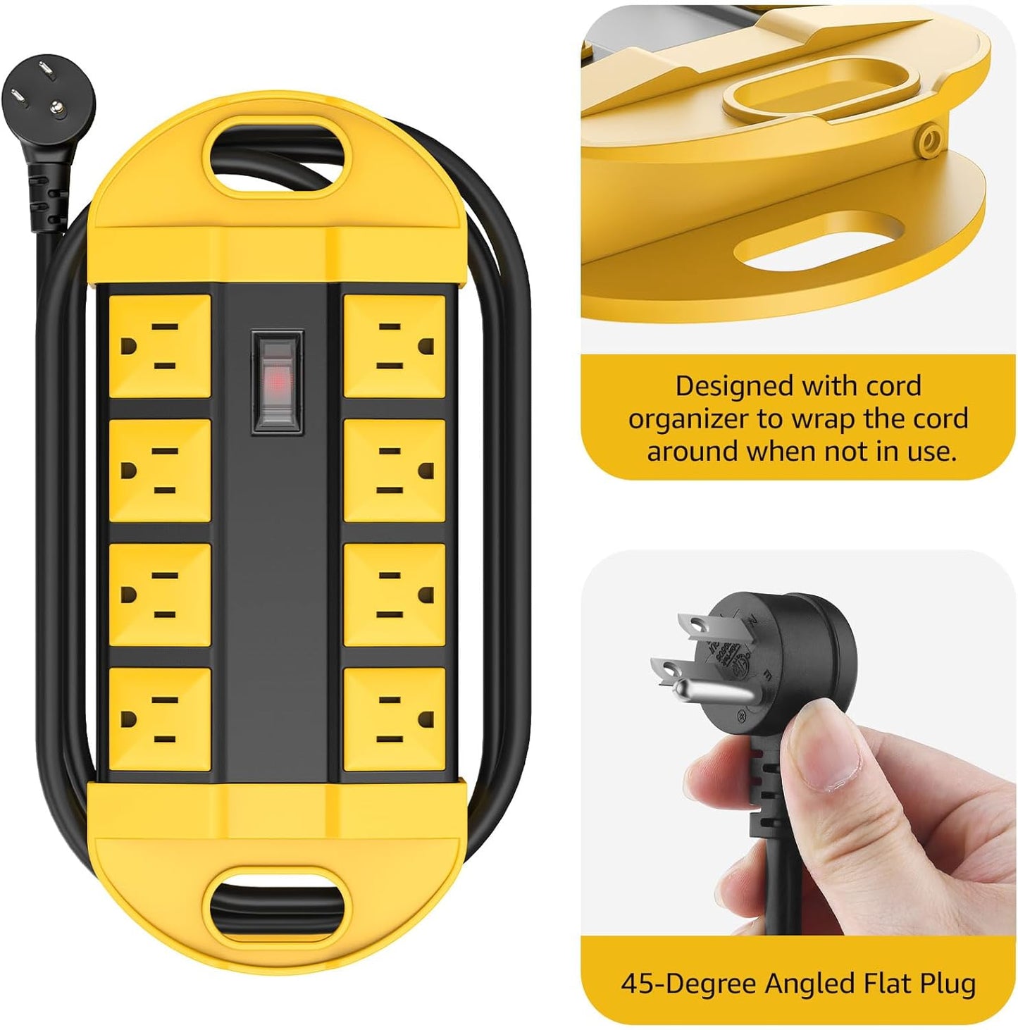 CCCEI Outdoor Power Strip Weatherproof with 8 Plug, Waterproof Extension Cord with Multiple Outlets, Christmas Exterior Garden Yard Surge Protector 6FT.