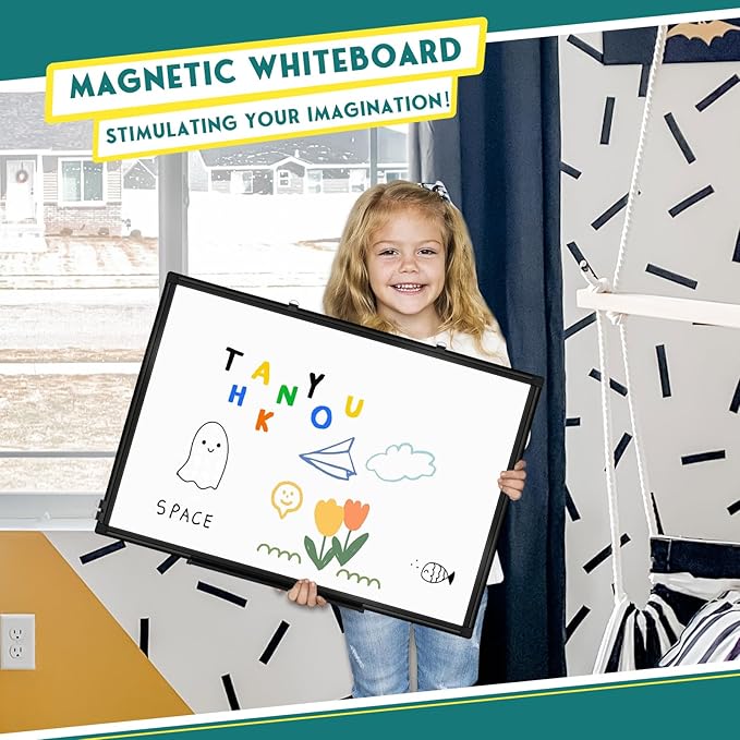Double Sided Magnetic White Board,36"x24" Dry Erase Whiteboard for Wall with Black Aluminum Frame Presentation Board for School, Office and Home