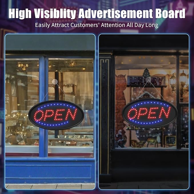 LED Open Sign for Business, Neon Open Sign with High Brightness Flashing Electronic Billboard, Lighted Open Sign with Two Flashing Modes for Walls, Window, Bar, Hotel,Shop (19"x10")