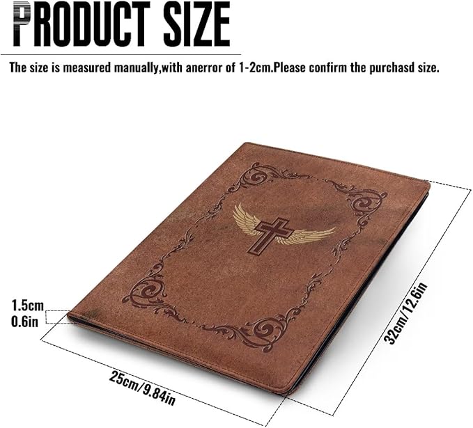 Christian Cross PU Leather Padfolio Clipboard Clip Business Resume Portfolio A4 Folder Interview Legal Document Organizer Business Card Holder Letter Sized Writing Pad