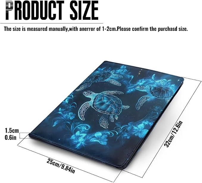 Cozeyat Heart Shape Sea Turtle Padfolio Portfolio Leather Binder for Women, Interview Legal Document Organizer Business Card Holder Letter Sized Writing Pad File Folders