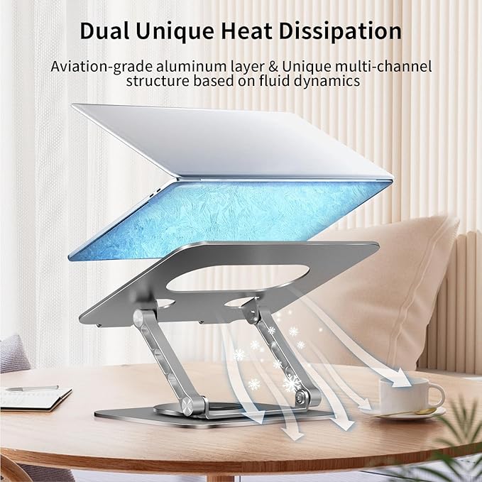 Laptop Stand for Desk Adjustable Height, Laptop Riser for Desk Adjustable Height 360° Rotating, Laptop Holder with Magnetic Compatible Phone Holder, 10-17.4" Laptops