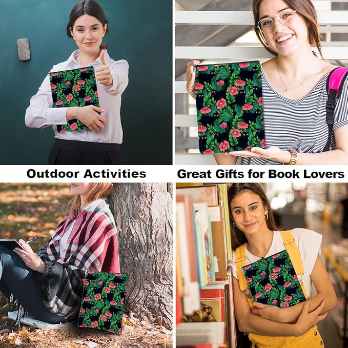 Pink Floral Pattern Book Lovers Gifts Waterproof Book Sleeve Book Pouch Book Protector with Zipper and Front Pocket BookCover Case for Women Girl Friend Sister Book Accessories Book Club Gifts