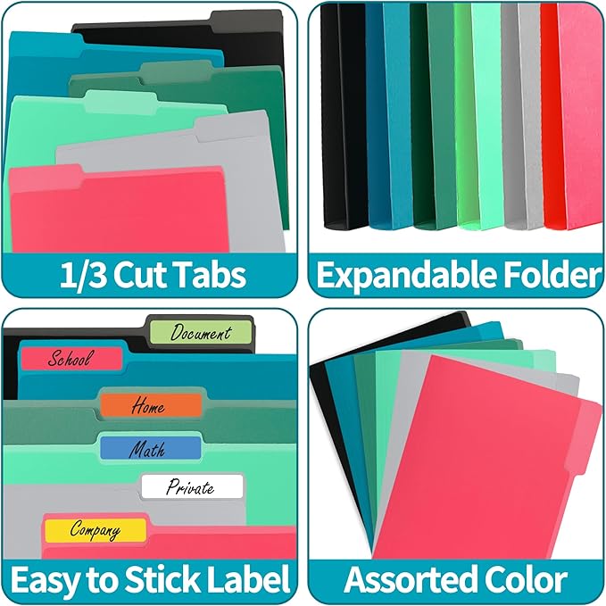100 Packs File Folder,Rose Red File Folders Letter Size,1/3-Cut Tabs,8.5x11 File Folders for Office,School and Home,Organizer Folder