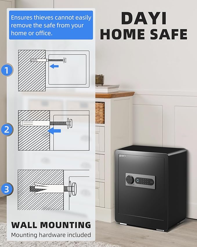 DAYI Biometric Fingerprint Safe Box, 2.0 Cubic Feet Home Safes with Fireproof Bag, Digital Touchpad Security Safe for Money Cash Documents, Dual Alarm System - DF-45 Plus